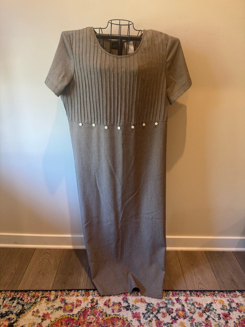 M.H.M. Melissa Harper Vintage Micro Check Pintuck Maxi Dress Size 16